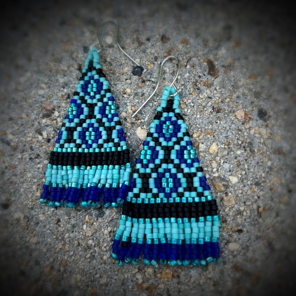Handmade beaded fringe earrings.